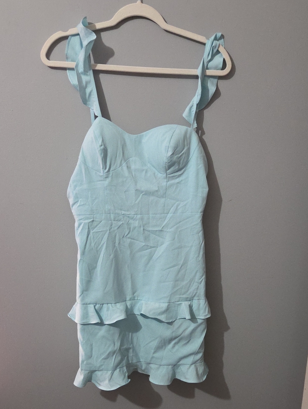 Women’s Light Blue Ruffle-Trim Slip Dress